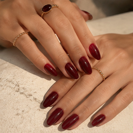 Uñas largas color granate, NACAR Majadahonda