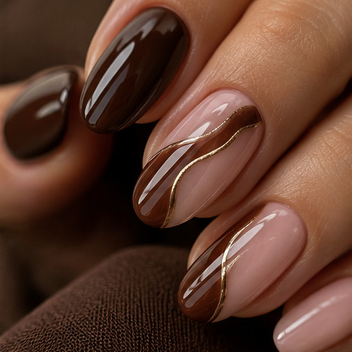 Detalle de uñas en tono chocolate, NACAR Majadahonda